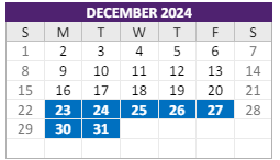 District School Academic Calendar for Forest Grove Middle for December 2024