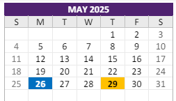 District School Academic Calendar for Forest Grove Middle for May 2025
