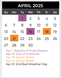 District School Academic Calendar for Akin Elementary for April 2025