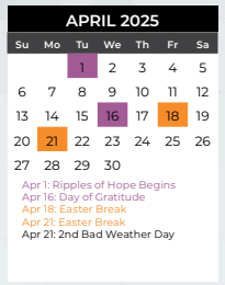 District School Academic Calendar for Mcmillan Junior High School for April 2025