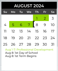 District School Academic Calendar for Collin Co J J A E P for August 2024
