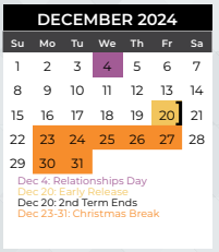 District School Academic Calendar for Dodd Elementary for December 2024