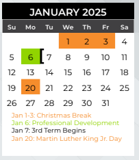 District School Academic Calendar for Burnett Junior High School for January 2025