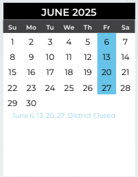 District School Academic Calendar for Collin Co J J A E P for June 2025