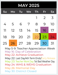 District School Academic Calendar for Collin Co J J A E P for May 2025