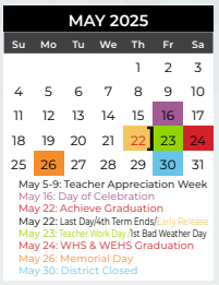 District School Academic Calendar for Smith Elementary for May 2025