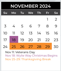 District School Academic Calendar for Akin Elementary for November 2024