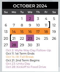 District School Academic Calendar for Cox Elementary for October 2024
