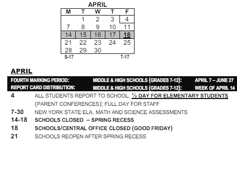 District School Academic Calendar for Montessori School 27 for April 2025