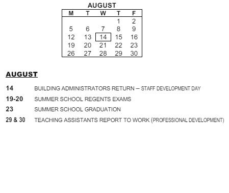 District School Academic Calendar for Montessori School 27 for August 2024