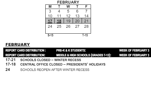 District School Academic Calendar for Montessori School 27 for February 2025