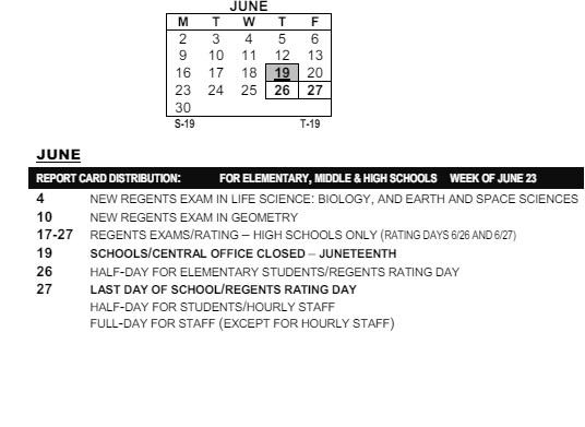 District School Academic Calendar for Montessori School 27 for June 2025