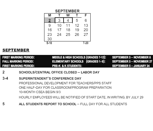 District School Academic Calendar for Montessori School 27 for September 2024