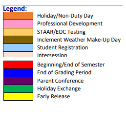District School Academic Calendar Legend for Cesar Chavez Middle School