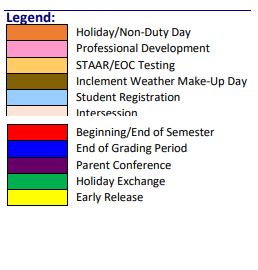 District School Academic Calendar Legend for Eastwood High School