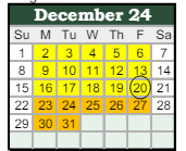 District School Academic Calendar for Stonegate Elementary for December 2024