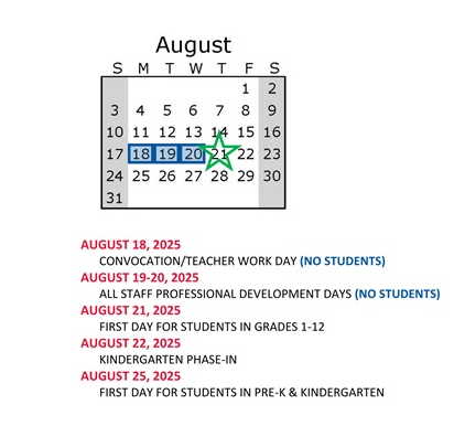 District School Academic Calendar for Saturn Learning Center High School for August 2025