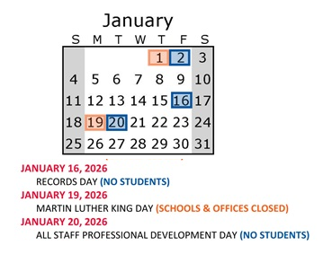 District School Academic Calendar for Saturn Learning Center High School for January 2026