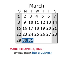 District School Academic Calendar for Saturn Learning Center High School for March 2026