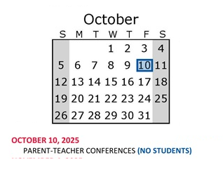 District School Academic Calendar for Saturn Learning Center High School for October 2025