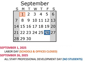 District School Academic Calendar for Saturn Learning Center High School for September 2025