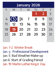 District School Academic Calendar for Marion Elementary for January 2026