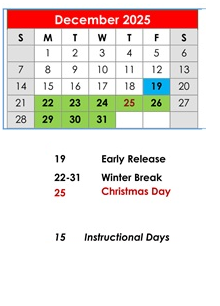 District School Academic Calendar for Elberta Elementary School for December 2025