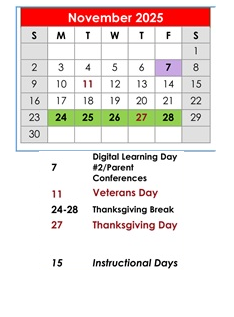 District School Academic Calendar for Elberta Elementary School for November 2025