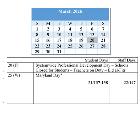 District School Academic Calendar for Baltimore Highlands Elementary for March 2026