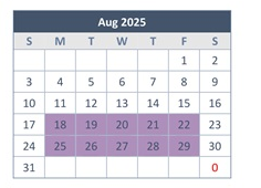 District School Academic Calendar for Woodridge Elementary for August 2025