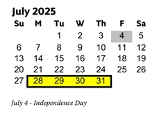 District School Academic Calendar for Acworth Elementary School for July 2025