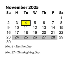 District School Academic Calendar for Acworth Elementary School for November 2025