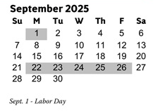 District School Academic Calendar for Acworth Elementary School for September 2025