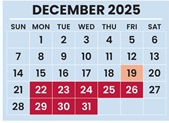 District School Academic Calendar for Africentric Elementary School for December 2025