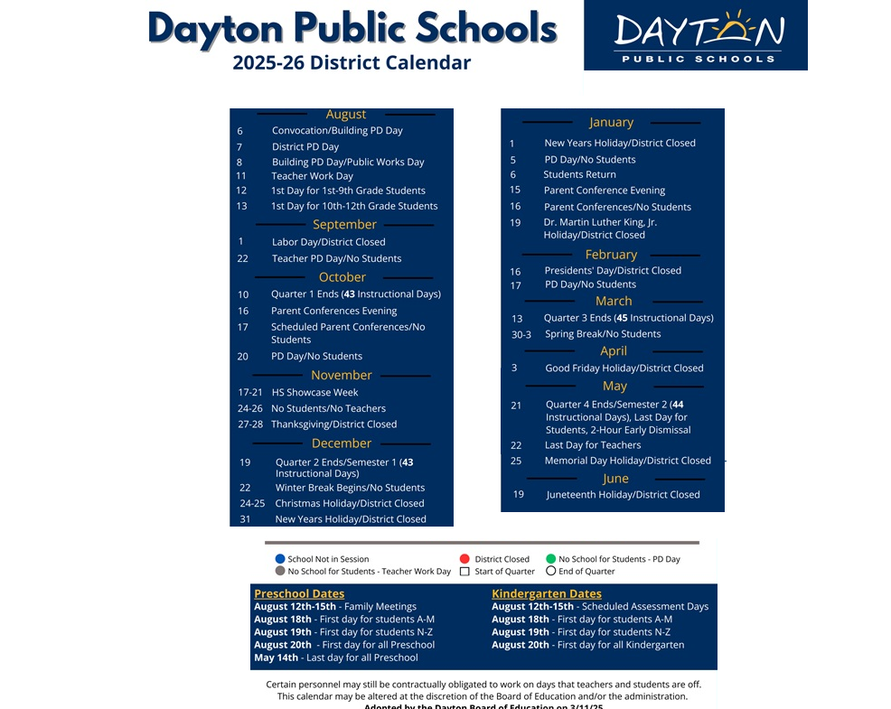District School Academic Calendar Key for Horace Mann Montessori Elementary School