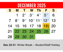 District School Academic Calendar for Hornsby Dunlap Elementary School for December 2025