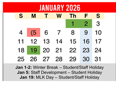 District School Academic Calendar for Hornsby Dunlap Elementary School for January 2026
