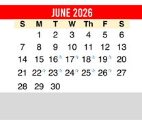 District School Academic Calendar for Hornsby Dunlap Elementary School for June 2026