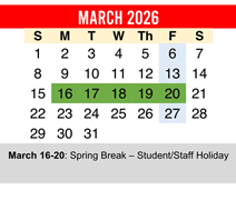 District School Academic Calendar for Hornsby Dunlap Elementary School for March 2026