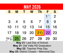 District School Academic Calendar for Hornsby Dunlap Elementary School for May 2026