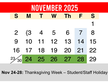 District School Academic Calendar for Hornsby Dunlap Elementary School for November 2025