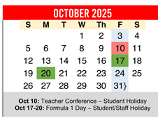District School Academic Calendar for Hornsby Dunlap Elementary School for October 2025