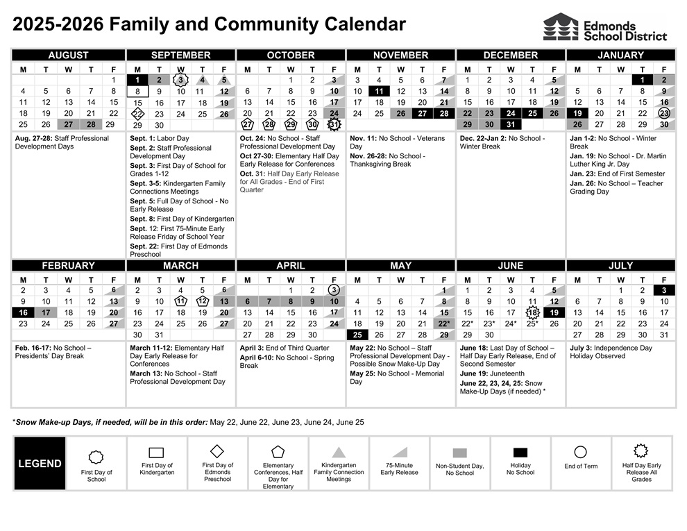 District School Academic Calendar Legend for Beverly Elementary