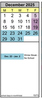 District School Academic Calendar for Ancillary for December 2025