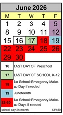 District School Academic Calendar for Ancillary for June 2026