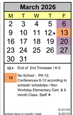 District School Academic Calendar for Ancillary for March 2026