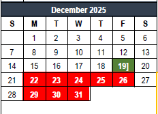 District School Academic Calendar for Bell Manor Elementary for December 2025