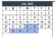 District School Academic Calendar for Bell Manor Elementary for July 2025