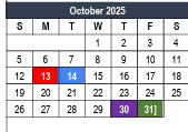 District School Academic Calendar for Bell Manor Elementary for October 2025