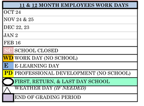 District School Academic Calendar Legend for Jefferson County High School